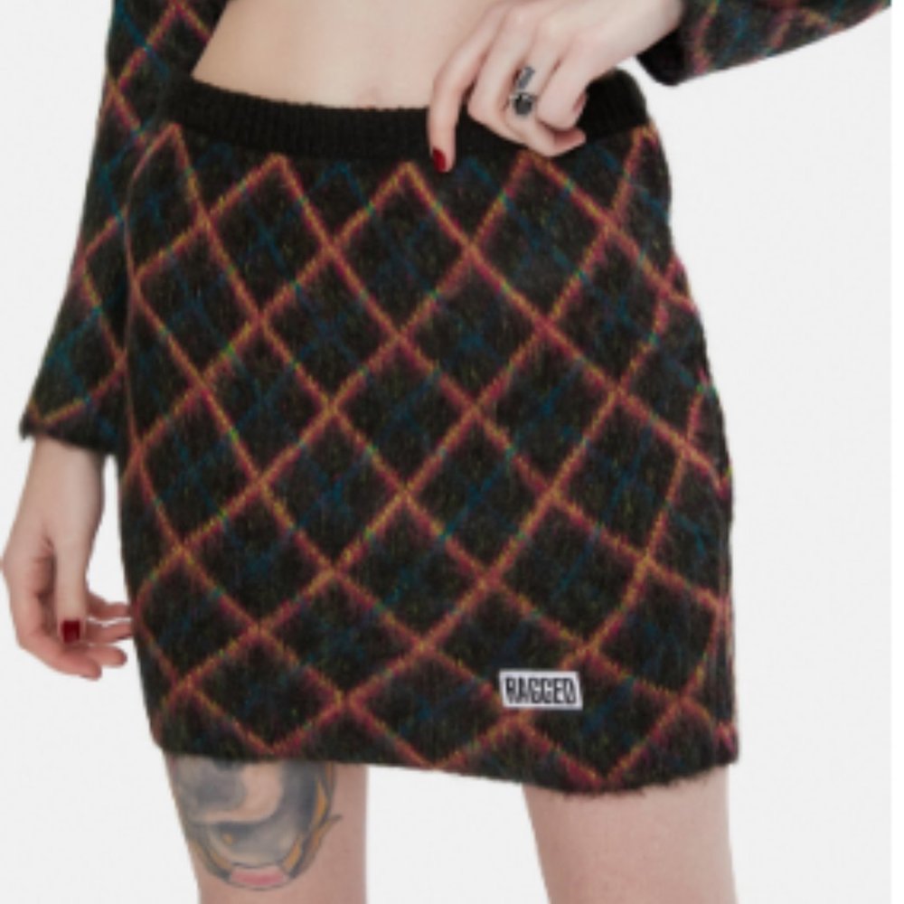 The Ragged Priest Bumps Argyle Knit Mini Skirt